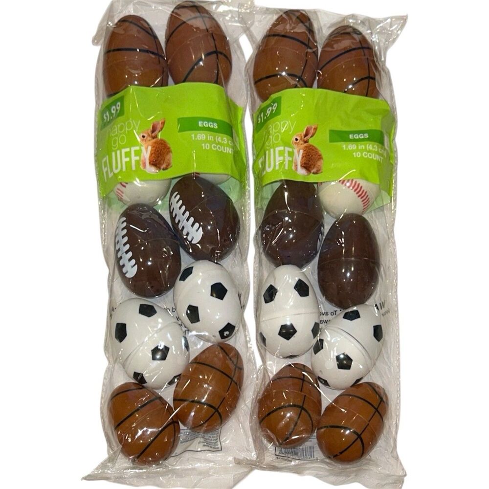 2x Sports Themed Plastic Easter Eggs Baseball,Football,Soccer,Basketball 10Each